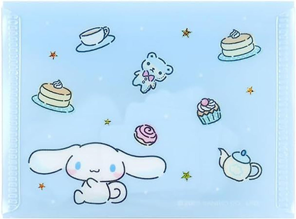 back view of the case of Cinnamoroll seal case sticker showcasing Cinnamoroll is enjoying cupcake and coffee