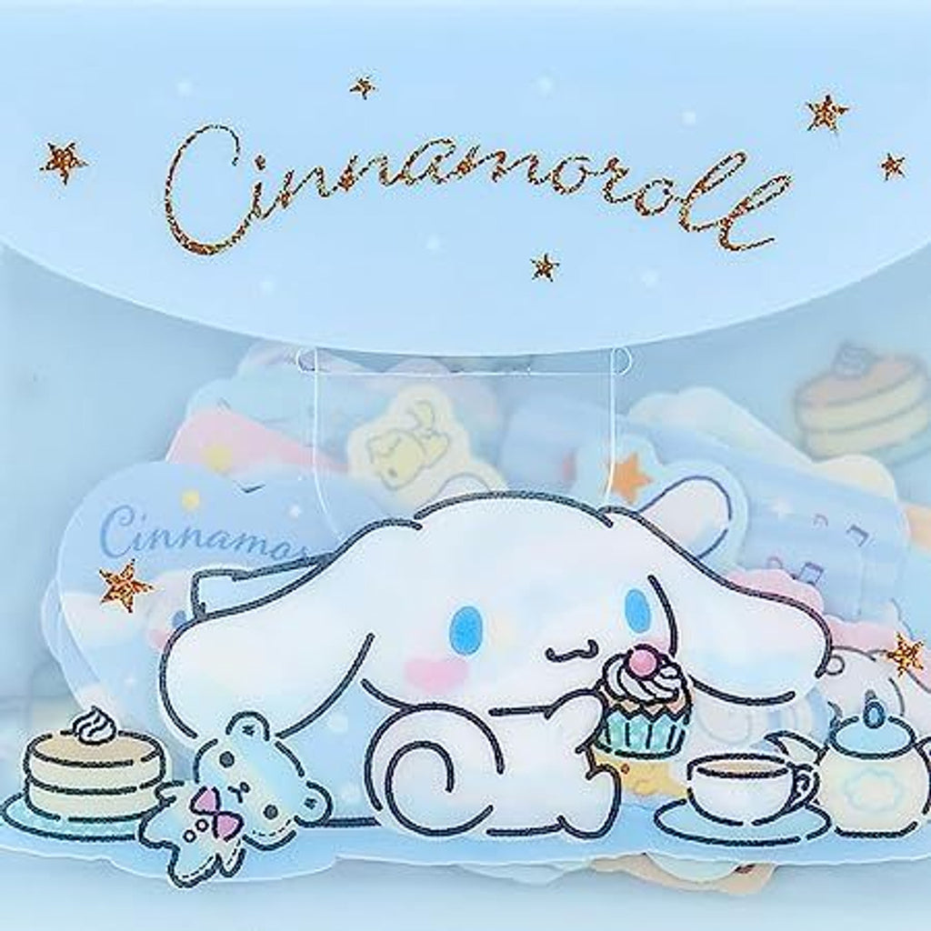 Cinnamoroll seal case sticker showcasing Cinnamoroll is enjoying cupcake and coffee