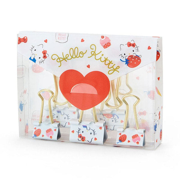 Hello Kitty-themed Binder Clip Elliot folder showcasing a heart-shaped clip and whimsical Sanrio designs on clips.