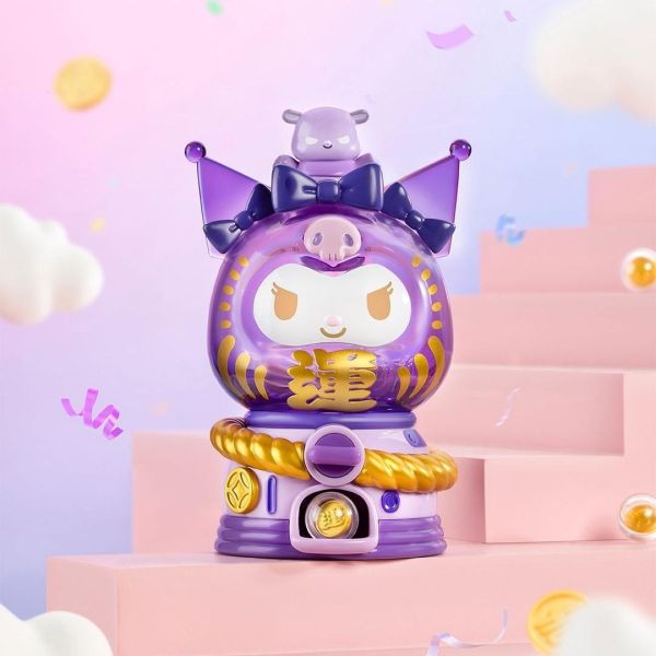 Purple Kuromi Dharma doll with a bat-themed design from the Sanrio Gachapon collection