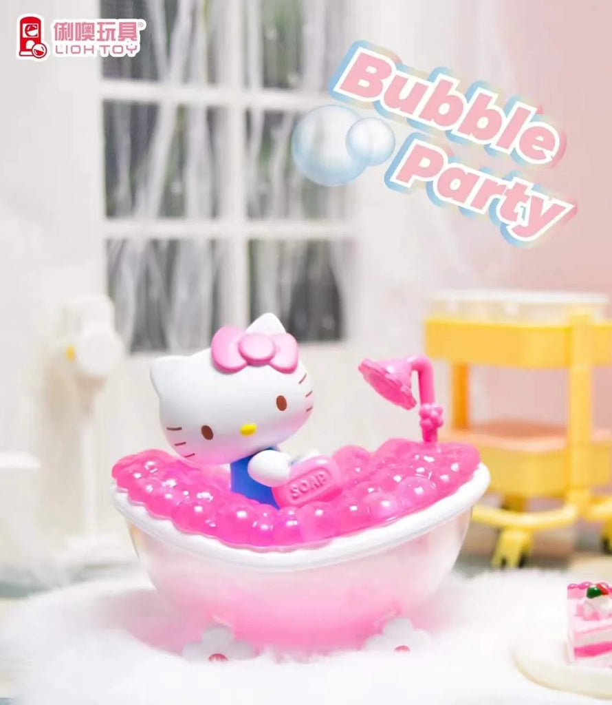 Hello Kitty Bubble Party Blind Box with Hello Kitty making the pink bubbles