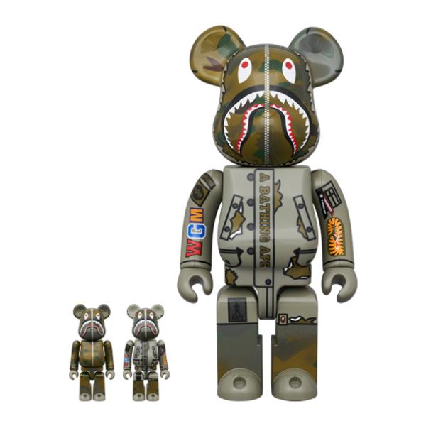 BE@RBRICK BAPE® x ALPHA CAMO SHARK 400％ and 100% figures set with iconic camouflage and shark face design