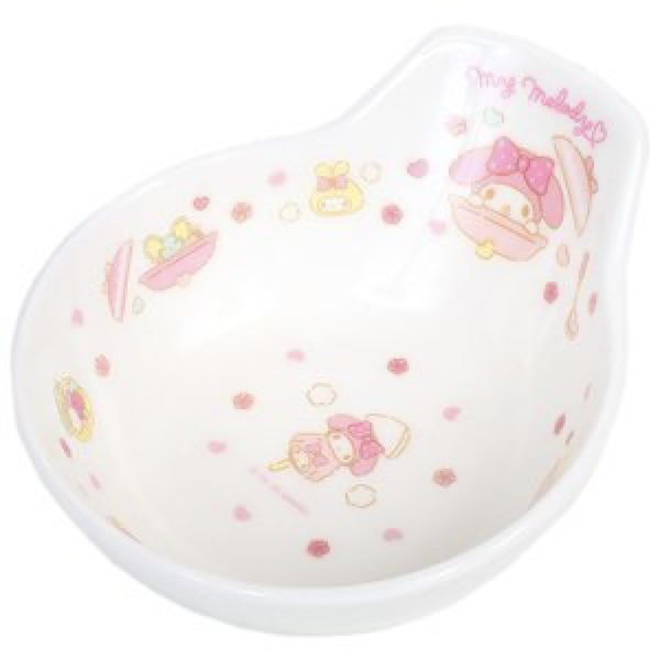 Sanrio My Melody ceramic bowl in a heart shape with cute character prints, ideal for a sweet dining experience