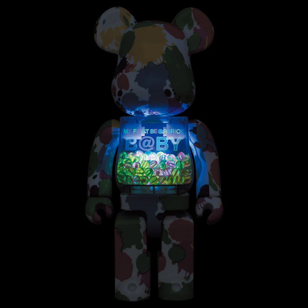 medicom toy Bearbrick 400%  with colourful splash and a light up tummy