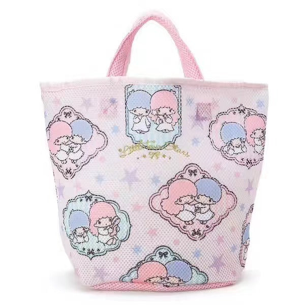 Sanrio Little Twin Stars laundry net bag with pink handles and star-patterned design