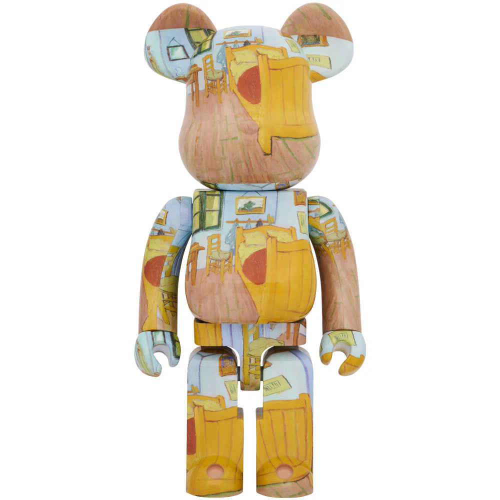 Front view of the Bearbrick 1000% Van Gogh "The Bedroom" edition, showcasing Van Gogh's iconic "The Bedroom" painting intricately wrapped around the figure.