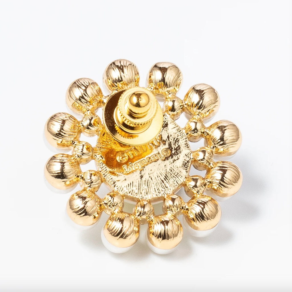 Back view of the Takashi Murakami Pearl Flower pin showcasing the detailed design