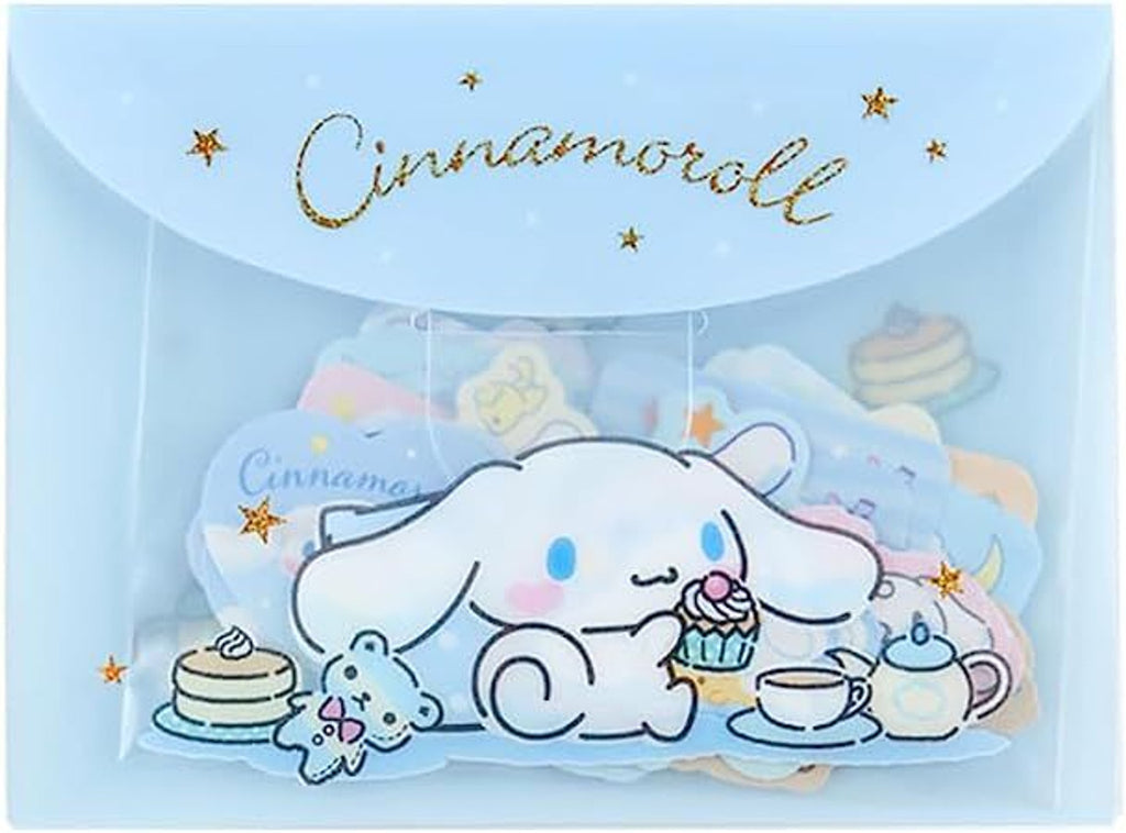 Cinnamoroll seal case sticker showcasing Cinnamoroll is enjoying cupcake and coffee