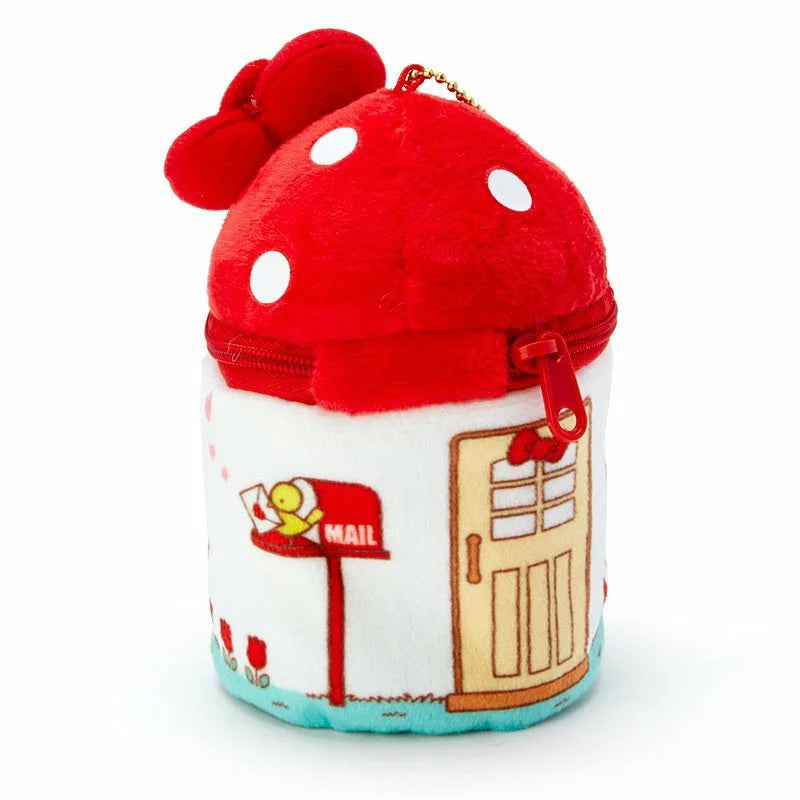 Rear view of Hello Kitty Mushroom House plush charm showing the detailed stitching and design.