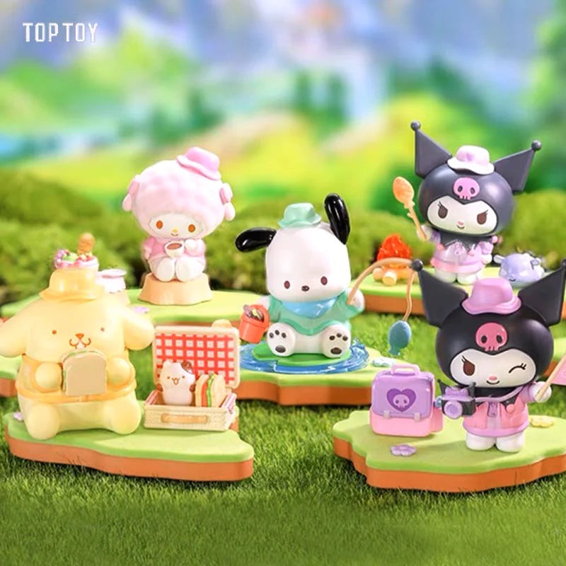 sanrio characters camping friends blind box with Piano, Kuromi, Pochacco, Pompompurin