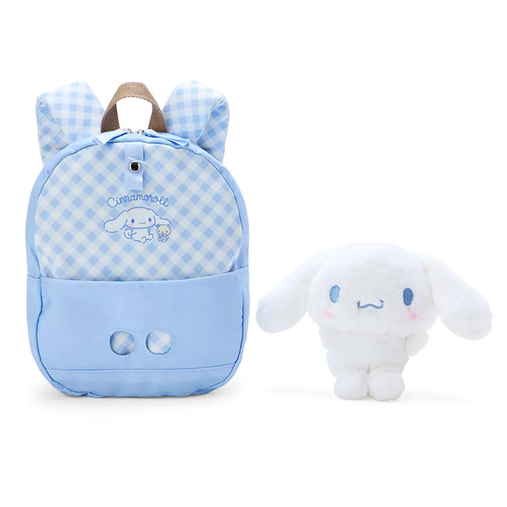 Blue Cinnamoroll plush backpack featuring a detachable 15cm Cinnamoroll plush toy