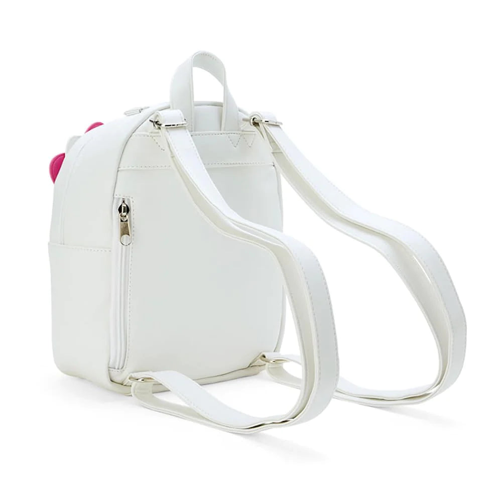 back view of White PU material Hello Kitty backpack with Hello Kitty face design