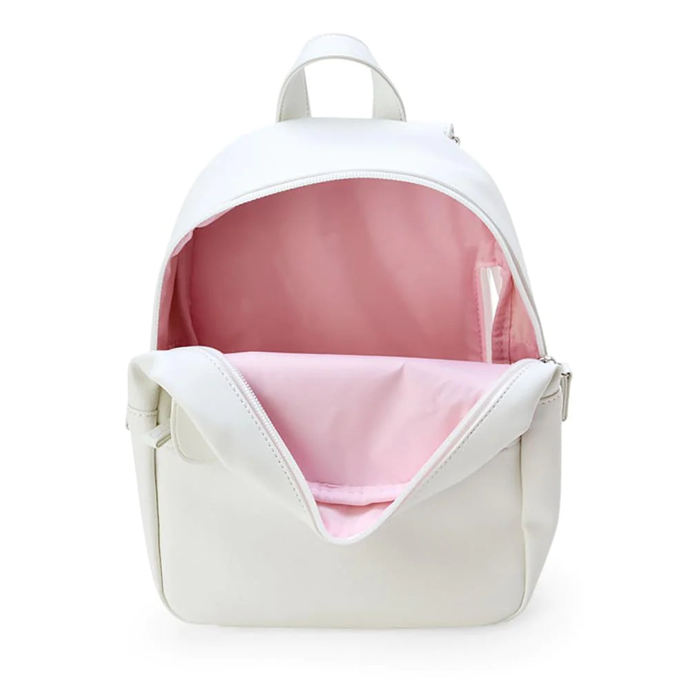 The inside view of White PU material Hello Kitty backpack with Hello Kitty face design