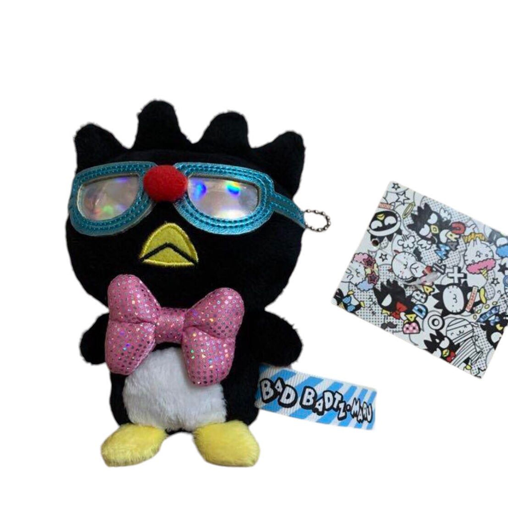 Sanrio Badtz-Maru KeyChain Plush with sunnie costume and pink bow tie