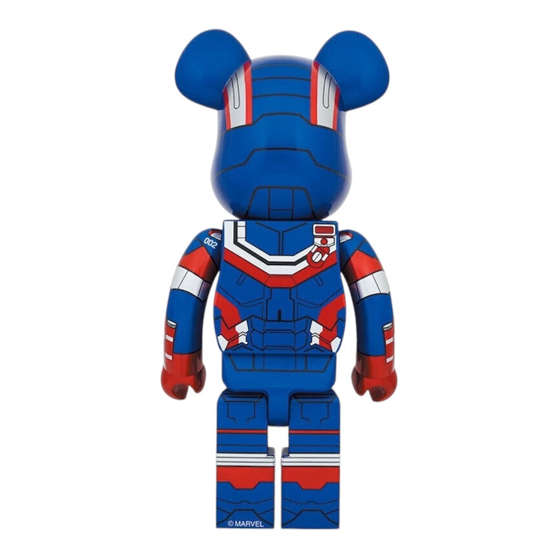 Back view of Bearbrick 1000% Iron Patriot collectible, highlighting armor details.