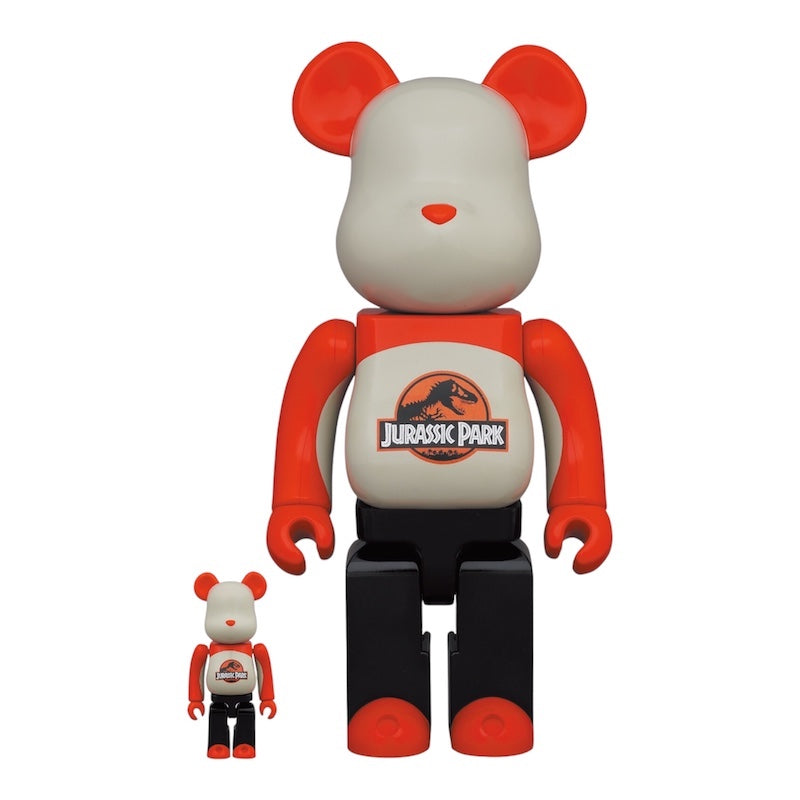 Bearbrick 400% & 100% Jurassic Park set featuring classic logo design