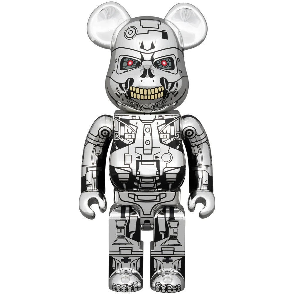 BEARBRICK ENDOSKELETON T2 400% Front View - Chrome Sci-fi Aesthetic