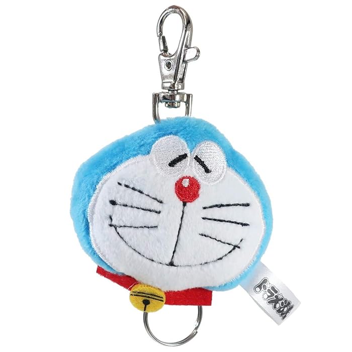 Front view of Doraemon plush keyring featuring the adorable face design.