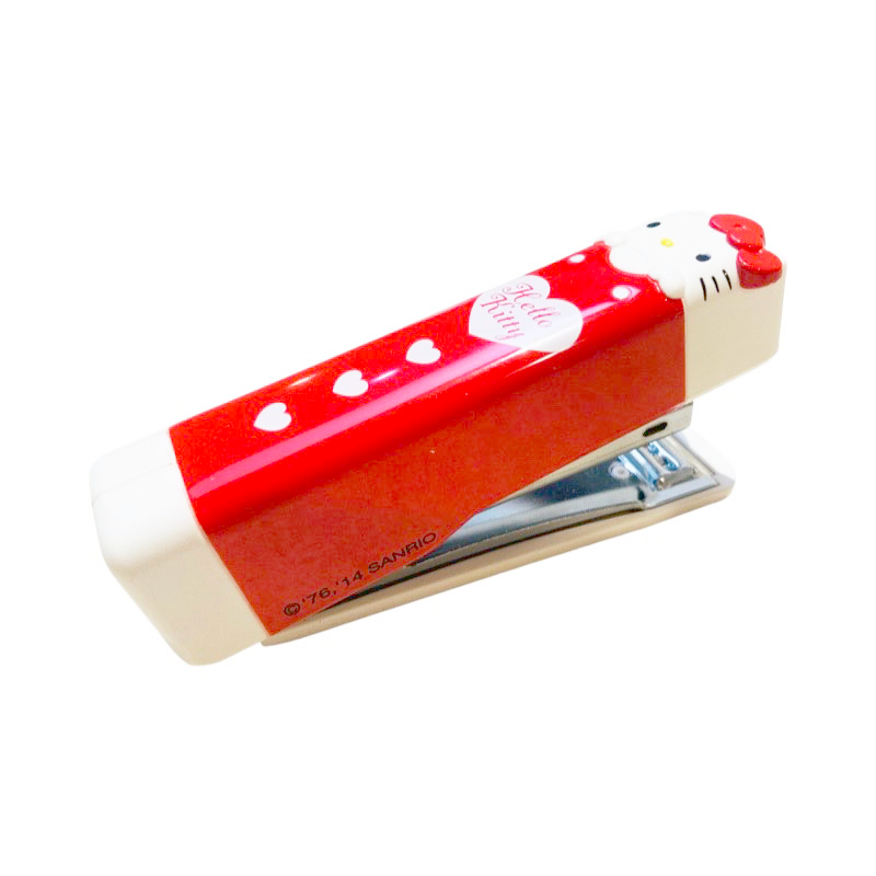 Side view of the Hello Kitty Red Diecut Stapler, featuring a durable and adorable design.