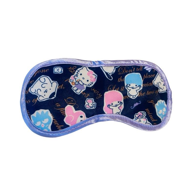 Sanrio sleep mask front design with Hello Kitty, Little Twin Stars, My Melody, and pompompurin