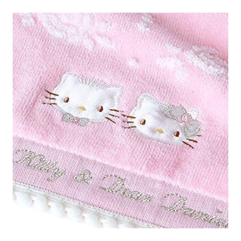 Close-up of Hello Kitty & Dear Daniel embroidery on wedding towel