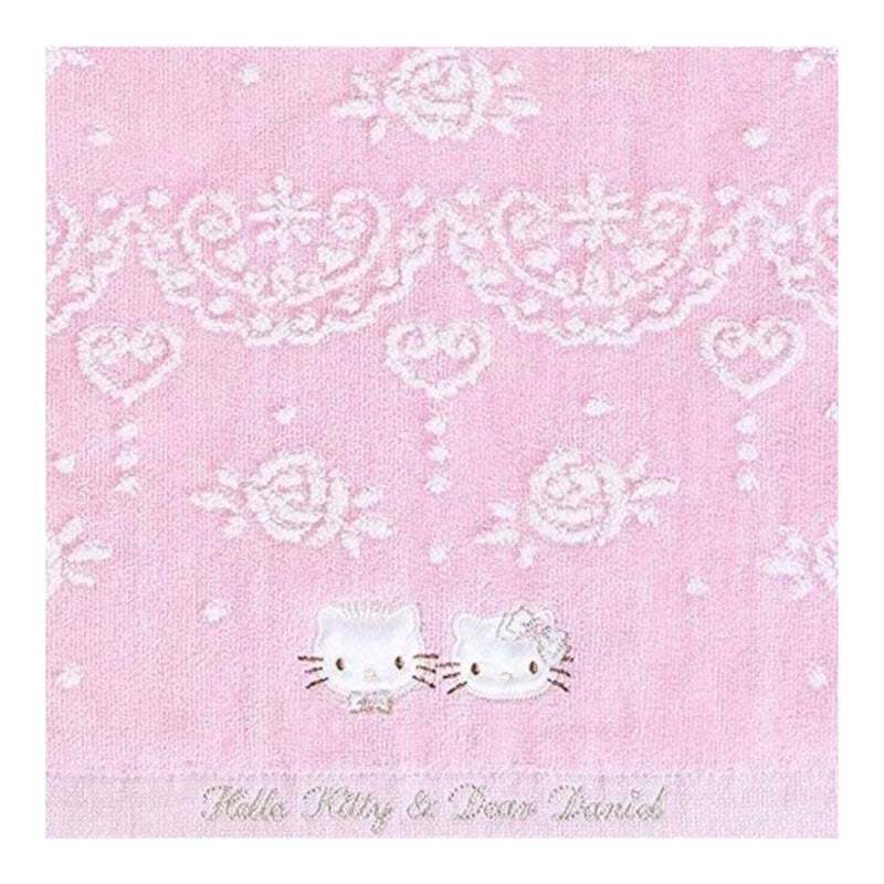 Detailed view of pink lace design on Hello Kitty & Dear Daniel Wedding Towel