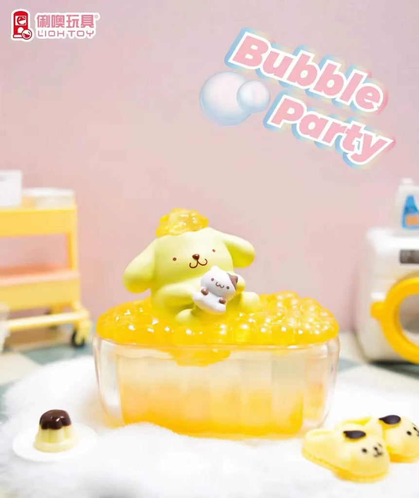 Pompompurin Bubble Party Blind Box with Pompompurin making the yellow bubbles