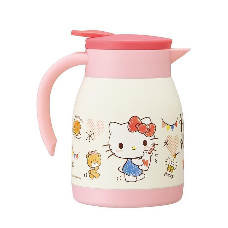 Hello Kitty holding a milk bottle and her Teddy bear chasing after her