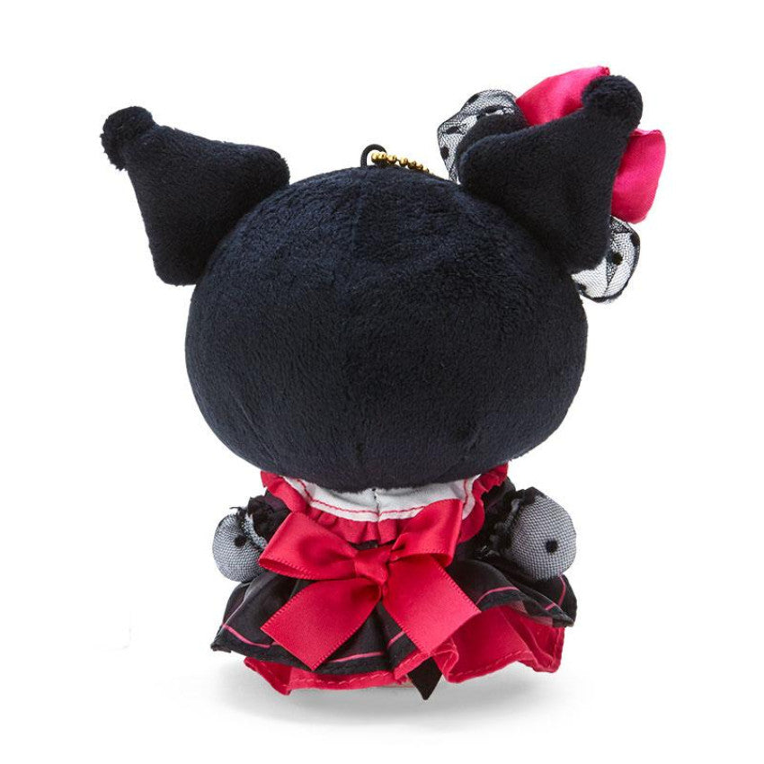 Back view of Sanrio's Kuromi keychain plush from the Fantastic Girls 2023 series, showcasing Kuromi in a whimsical attire, complete with signature details and vibrant colors