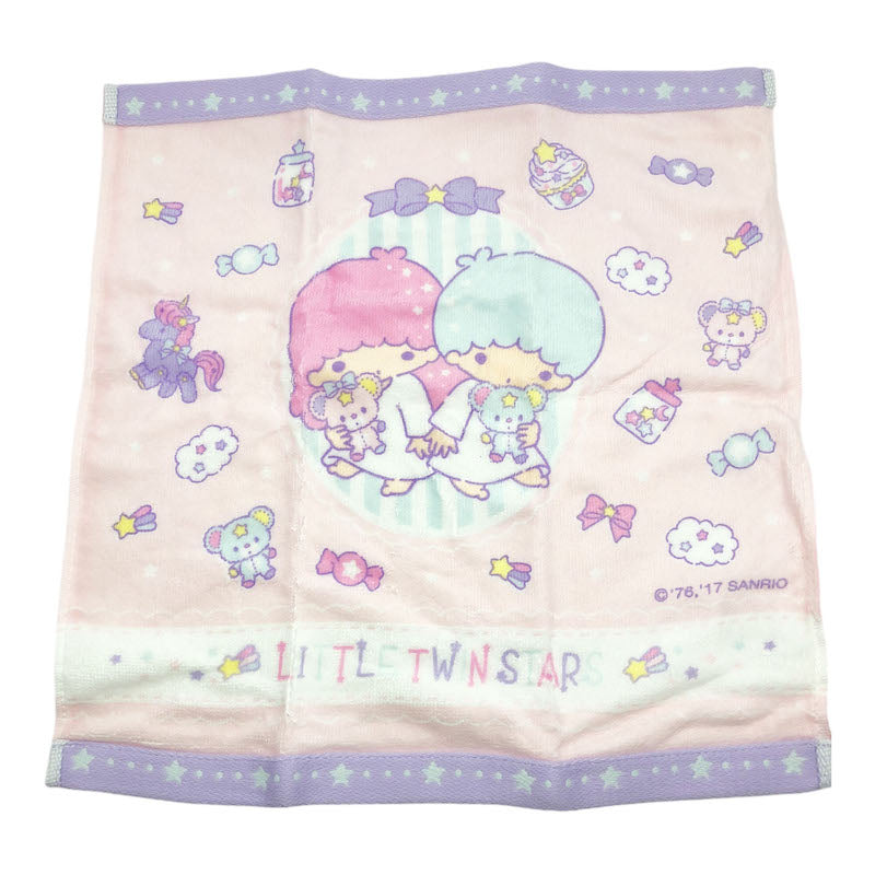 Little Twin Stars Candy-Themed Soft Square Towel with Kiki and Lala surrounded by candy illustrations