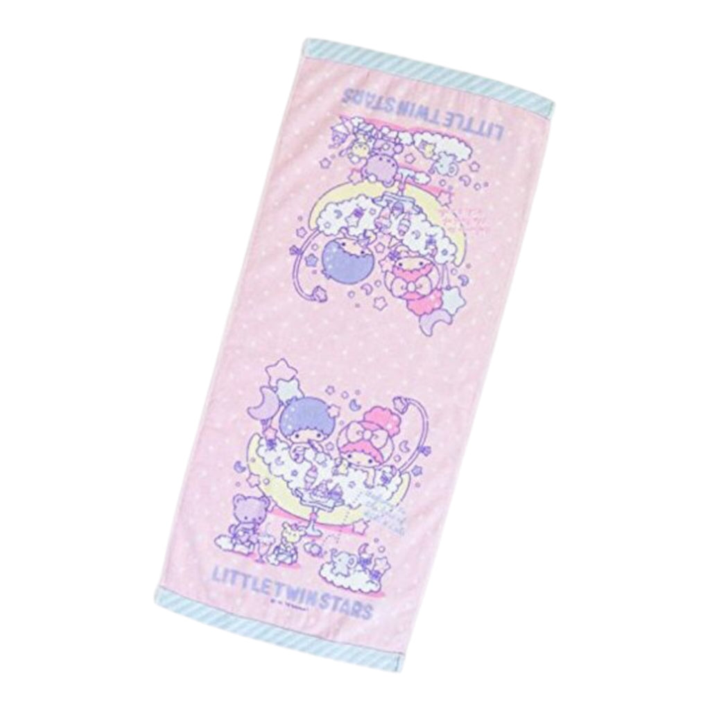 Little Twin Stars Soft Cotton Towel with pastel design featuring Kiki and Lala