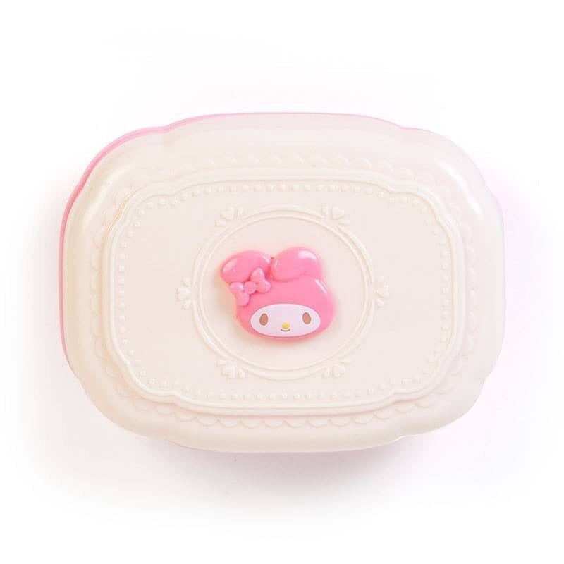 Close-up of My Melody-themed soap case with pink design.