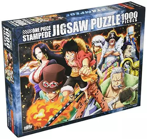 Front view of the One Piece Stampede 1000-piece jigsaw puzzle featuring Luffy and crew in an epic battle