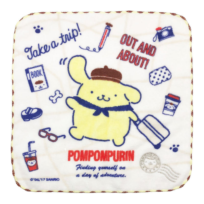 Pompompurin Travel-Themed Soft Handkerchief with 'Take a Trip' design