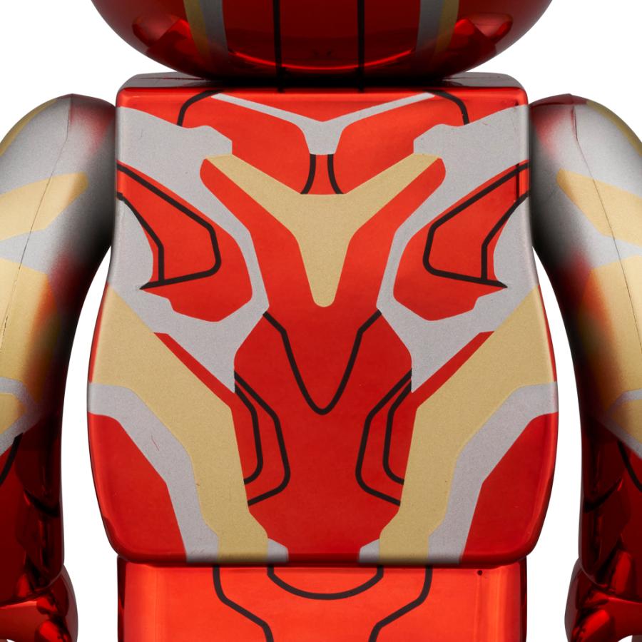 Close-up of the Bearbrick Iron Man Mark85 chrome figurine showcasing the detailed armor design in red and silver.