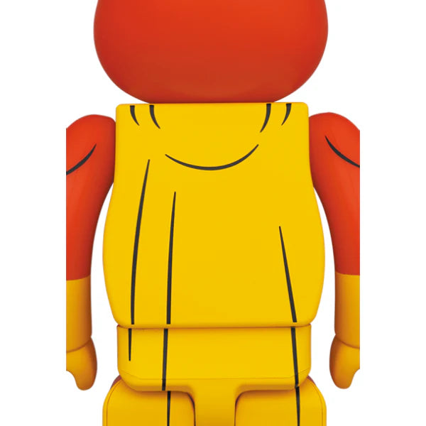 Rear view of BE@RBRICK 1000% Radioactive Man art toy in red and yellow design.