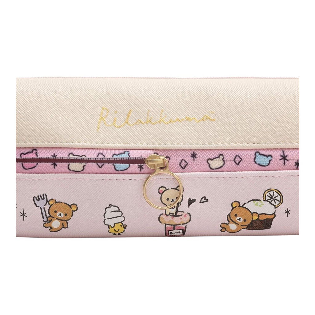 top view of the Rilakkuma stationery pouch with colourful dessert illustrations