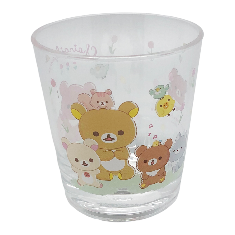 Rilakkuma and Chairoikoguma glass cup with playful bear designs.