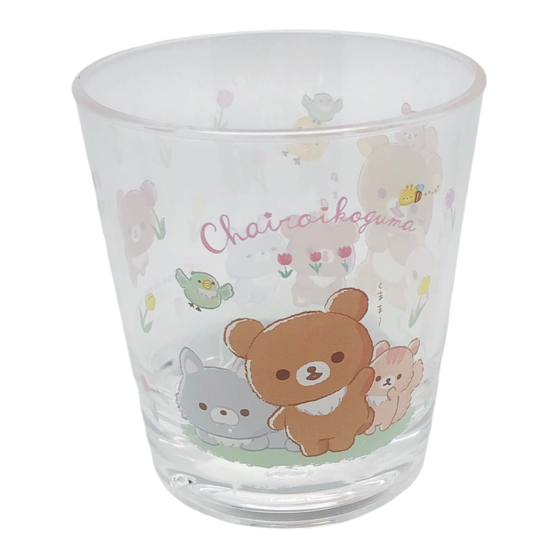 Back view of Rilakkuma and friends glass with cute animal illustrations.