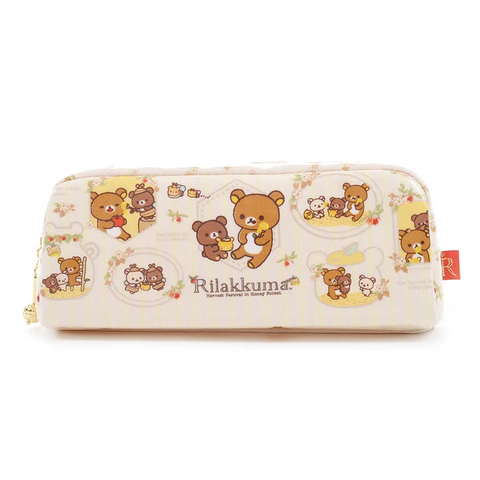 Front view of the Rilakkuma Harvest Festival pencil case featuring adorable honey forest scenes.