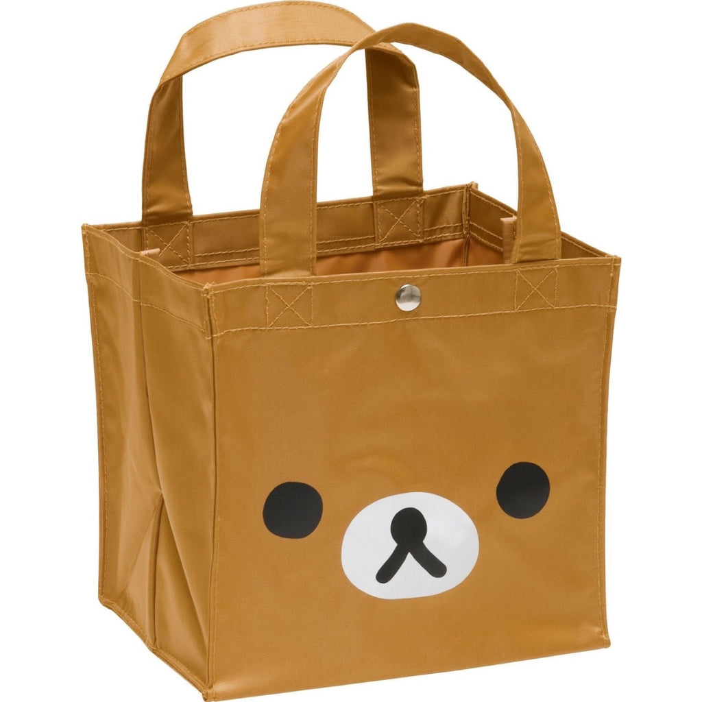 San-X Rilakkuma tote and lunch bag in brown with cute bear face, dimensions 20x19x15cm, versatile for daily use