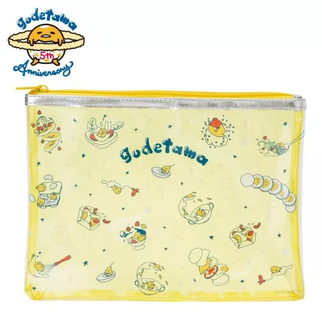 Adorable Sanrio Gudetama 5th Anniversary yellow file bag. Perfect for storing documents or stationery.