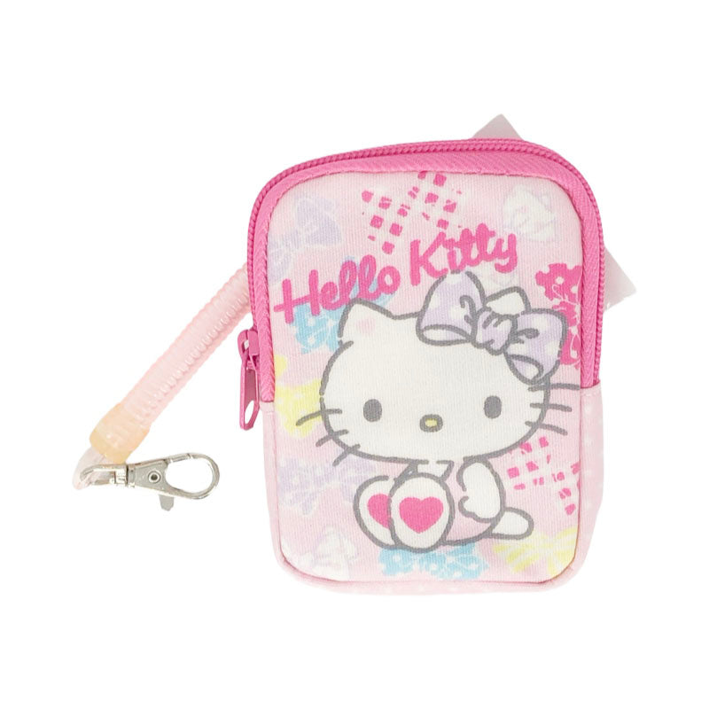 Sanrio Hello Kitty pink coin and card pouch with  retractable cord, front view