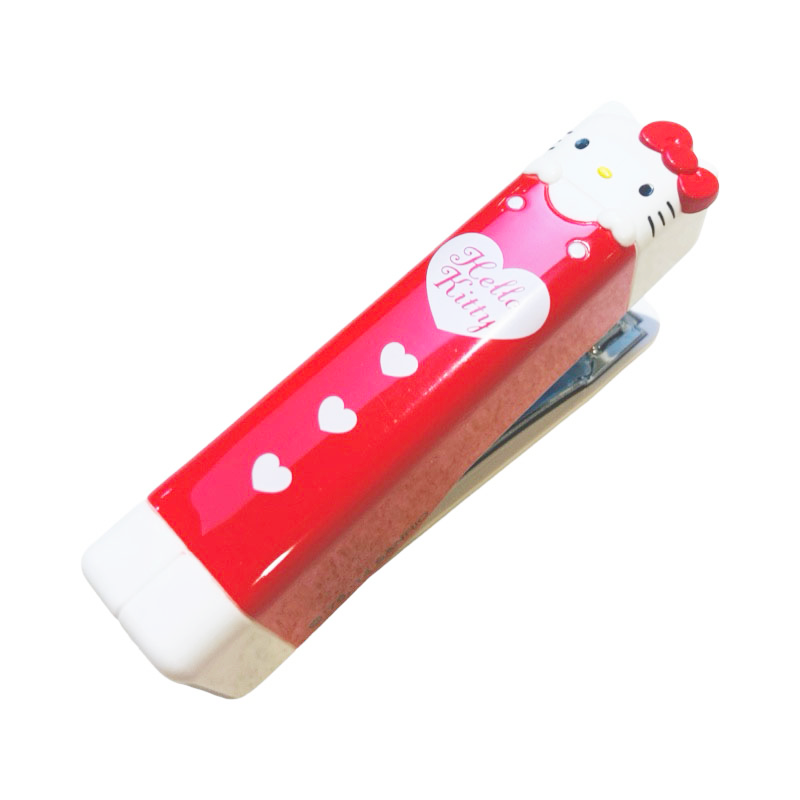 Top view of the Sanrio Hello Kitty Stapler, showcasing its compact size and bold red color.