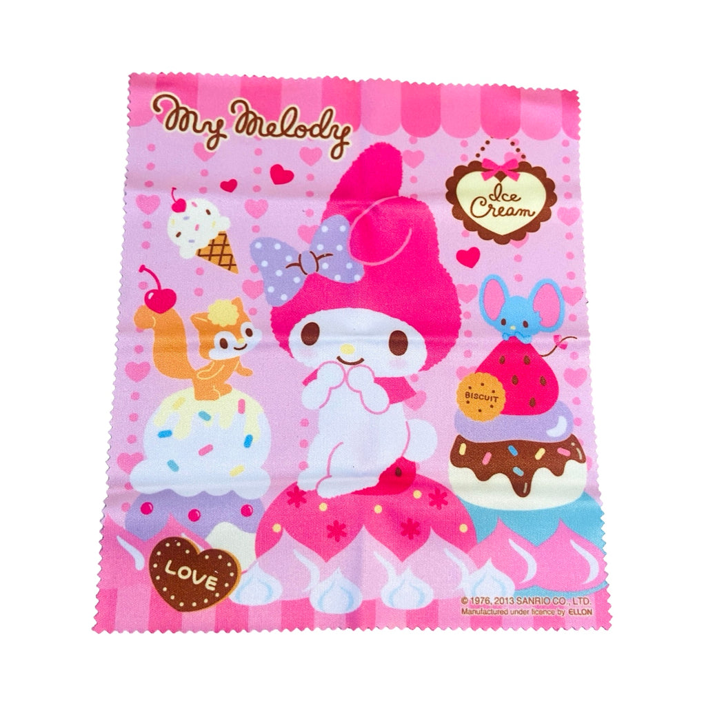 Sanrio My Melody cleaning cloth included in the set, ideal for cleaning lenses.
