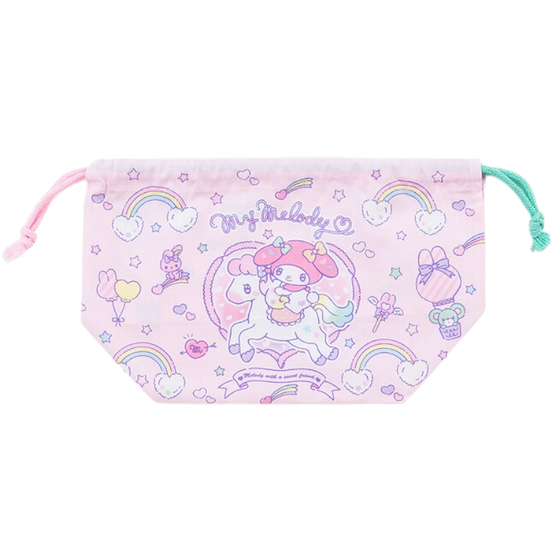 Sanrio My Melody pastel drawstring pouch featuring a unicorn design, perfect for Sanrio fans.