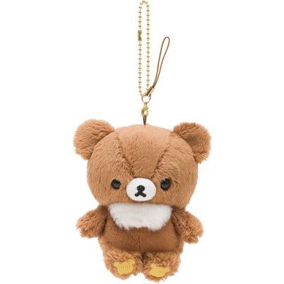 Small San-X Chairoikoguma keychain plushie, featuring the lovable brown bear with a white snout and a gold chain for attachment.