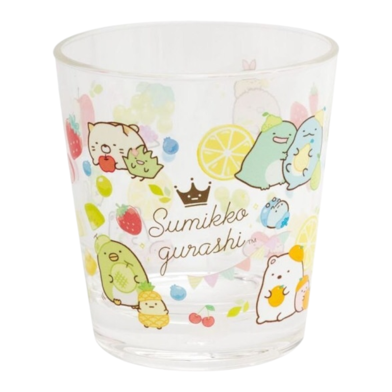 Front view of Sumikko Gurashi 'Fruit Vacation' acrylic tumbler