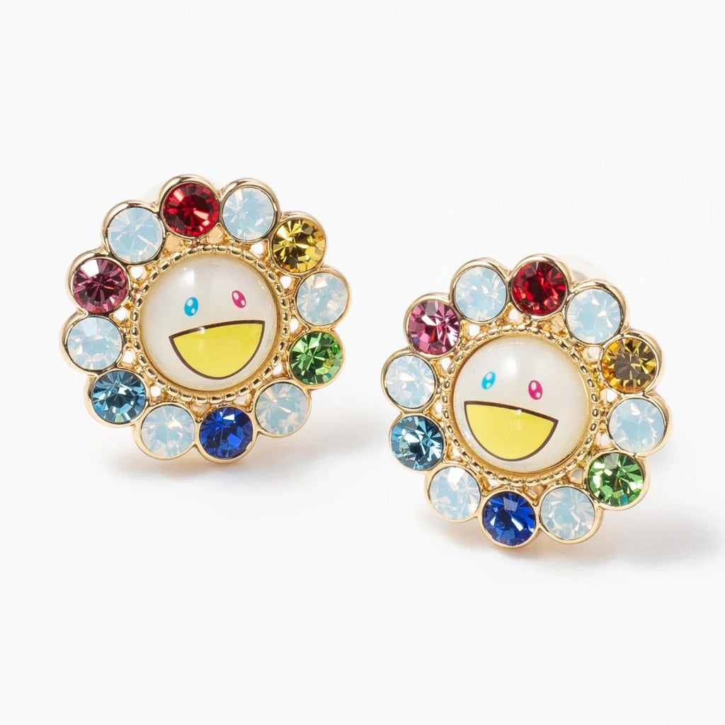 Takashi Murakami Multi-Color Flower Earrings with vibrant gemstones and pearls