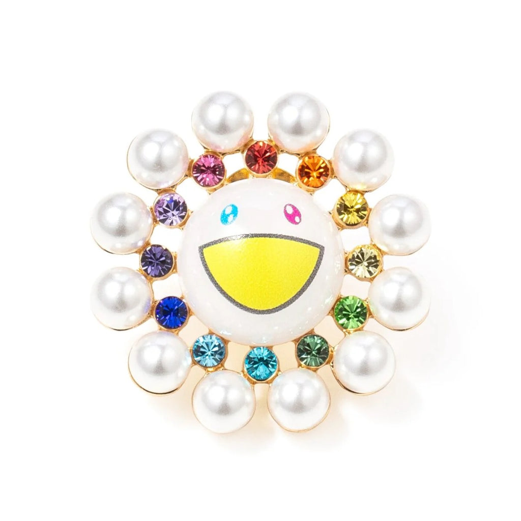 Takashi Murakami Pearl Flower pin with vibrant crystals and elegant pearls